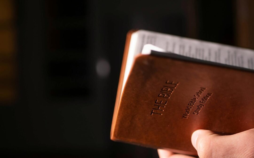 a person holding brown bible